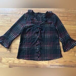 LAST CHANCE Plaid Ruffle Women's Top - Black and Red